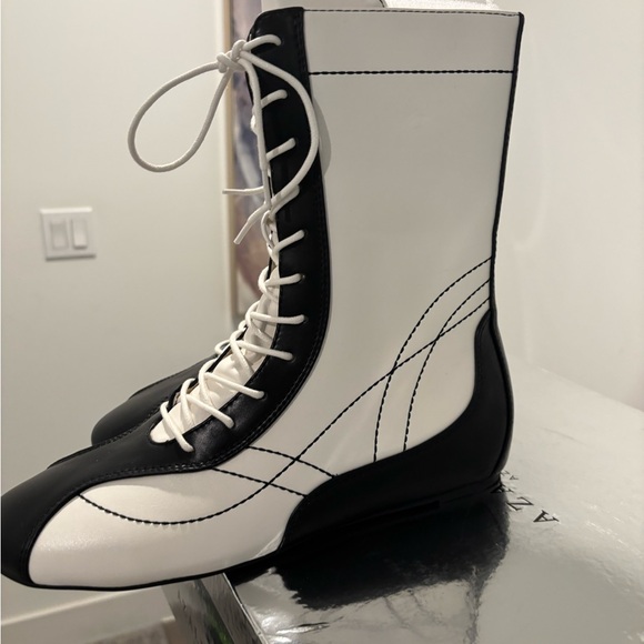 AKIRA Black and White Lace Up Boots - Picture 3 of 5